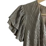 Shoshanna  Hera Plisse Metallic Pleated Short Sleeve V-Neck Maxi Dress Size 6 Photo 7