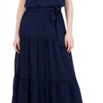 Julia Jordan  Navy Blue Swiss Dot Mock Neck Maxi‎ Dress Size 4 Photo 0
