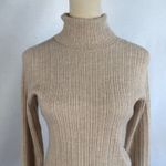 Halston Heritage HALSTON Beige Ribbed Turtleneck Sweater 100% Extra Fine Merino Wool WomensSmall Photo 1