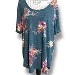 Maurice's 24/7 Plus Scoop Neck Teal Floral Short Sleeve Tunic Blouse Size 1X Photo 1