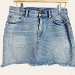 All Saints Distressed Raw Hem Blue Denim Jean Mini Skirt Size 6 Photo 0