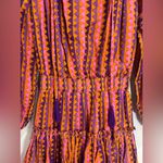 Oliphant Boho Peasant Mini Dress Ruffle Neck Smocked Pink Geometric Tassel XS Purple Photo 9