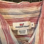 Vineyard Vines  Women's Striped Cotton Linen Button-Up Shirt Size 4 red white Photo 3