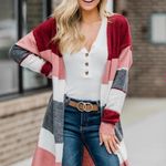 Pink Lily burgundy striped cardigan Photo 0