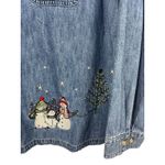VTG CJ Banks 2X Denim Shirt Blue Embroidered Snowman Cabin Trees Christmas Y2K Photo 2