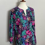 Cappagallo Dress Shift Stretchy Slinky Floral Tropical 3/4 Pink Blue Green Gold Size L Photo 1