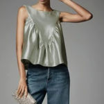 NEW ANTHROPOLOGIE Mare Mare Shirred Swing Tank Top Size Small NWT Green Photo 0