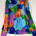 GOMORN FLORAL TROPICAL SHEER WOMEN BLOUSE BUTTON UP LANTERN SLEEVE M MULTICOLOR Size M Photo 1