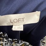 Loft Women's Metallic Fringe Tweed Double V Mini Dress Navy Blue Gold White 12 Photo 6