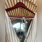 FAVLUX Women’s  Blue & White Striped V-Neck Dress Button Down Tie Back Coastal M Photo 10