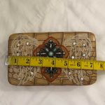 Western Boho Hippie Indie Tan cream western large beaded clutch bag purse wallet rhinestones angel wings dedazzled embellished silver tone Measurements in pics Photo 5