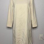 J.Crew Cream Shift Dress Zipper Hem Long Sleeve Crew Neck Size 8 Knee Length Photo 0