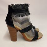 GROOVE Tribal Fringe Chunky Block Heels Size 8 A9 Black Photo 0