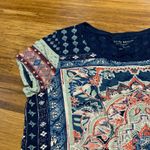 Lucky Brand  Women's Tee Shirt Navy Blue‎ Medallion Print Short Sleeve Top Cotton Photo 1