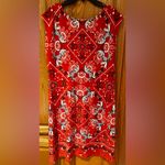 Talbots Red & Blue Intricate Bandana Bird Print Cotton Shift Dress Size Small Photo 5
