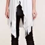 Vocal Cross Rhinestone Fringe Open Front Long Vest White M Photo 0