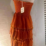 Davi & Dani NWT  Orange Smocked Strapless Dress Photo 2