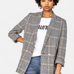 Bershka SALE! Gray  Plaid Long Linen Blend Blazer Size S EUC Photo 5