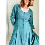 Vintage 90s cotton Dress Boho HIppie Folk Midi Fit Size Medium Green Photo 8