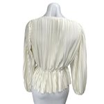 Japna  Cream White Silky Satin Pleated Faux Wrap Long Sleeve Peplum Blouse Top M Photo 1