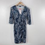 Berydress Blue White Animal Print Wrap Dress Sz Large 3/4‎ Sleeve Women's Midi Photo 1