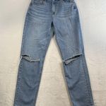 American Eagle  Sz 2 Mom Jeans Stretch High Rise Busted Knee Light Wash Denim Photo 2