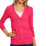 Zenana Outfitters NEW Womens S Small Hot Pink Cardigan Snap Sweater V-Neck Slim Fit Lightweight Photo 1