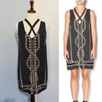 Free People  Bohemian Black Cream Patterned Comb Bubble Diamond Snake Dress Sz S Photo 0