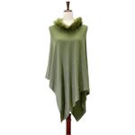 NWT La Marey 100% Cashmere Poncho Sweater Faux Fur Trim One Size Olive Green NEW Photo 1