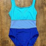 Vtg Christina 3 Tone One Piece Swimsuit Sz 12 Turquoise Periwinkle Blue Photo 0