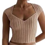 EXPRESS Tan With Rose Gold Metallic Ribbed Cap Sleeve Crop Top NWT Size Large Photo 0