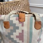 Vintage 90s Southwestern Pattern Canvas Satchel Clamshell Small Tote Mauve Teal Pink Photo 6