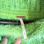 Free People  Oasis Oversized Tunic Sweater Mock Neck Fuzzy Chunky Green Energy SM Photo 3