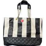 Betsey Johnson  Tote Bag Striped Quilted Chain Strap Heart Charm‎ Large Purse Photo 0