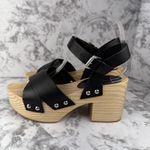 Intentionally Black Womens Twin Clog Platform Sandal Size 8 Black Leather Wood Photo 2