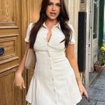 ZARA  mini dress pleated skirt collar button up ivory casual classic old money Photo 3