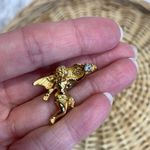 Gold Cherub Holding Rhinestone Brooch Pin 1.25" x .75" Photo 3