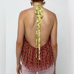 ZARA NWT Printed Chiffon Open Back Halter Top in Pink/Orange Size L Photo 2