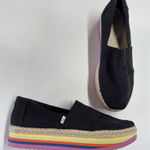 Toms Shoes Womens Size 11 Black Canvas Espadrille Platform Rainbow Sole Photo 0