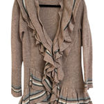 Sparrow Anthropologie Angora Wool Y2K Ruffle Trim Knit Cardigan Sweater Small Brown Photo 0