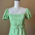ZARA  | Green Floral Smocked Belted Mini Dress Sz M Photo 2