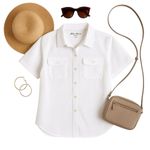 Eddie Bauer  Ivory OffWhiteSeersucker Short Sleeve Button-Up Shirt Size XXL EUC Photo 1