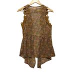 Self Esteem  Women Top M Gold Boho Floral Print Crochet Trim Indie Parisian Fairy Photo 1