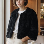 Sashimi Black Faux Fur Cropped Jacket Chic Bolero Coat 3/4 Sleeve Trendy Coat S Photo 0