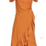 Maje Routila Wrap-Effect Cold-Shoulder Ruffled Broadcloth Dress - Orange Photo 1