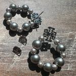 Tory Burch New Authentic  Silver Britten Pearl Logo Earrings on TB Earring Card Photo 5