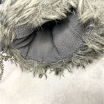 Gray & Black Faux Fur Winter Hand Warmer Chain Strap Fuzzy Plush Hand Muffs Photo 2