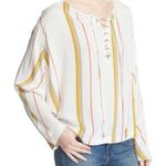 frame denim FRAME Le Raglan Lace Up Top in Saffron Summer Stripe Size L Photo 0