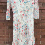 Reba McEntire Floral Embroidered Dress Cream Coral Blue Womens Size Large Maxi Photo 0