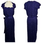 Tadashi Shoji Cap Sleeve Lined Ribbon Tie Sash Lace Long Gown Blue Womens Size 6 Photo 2